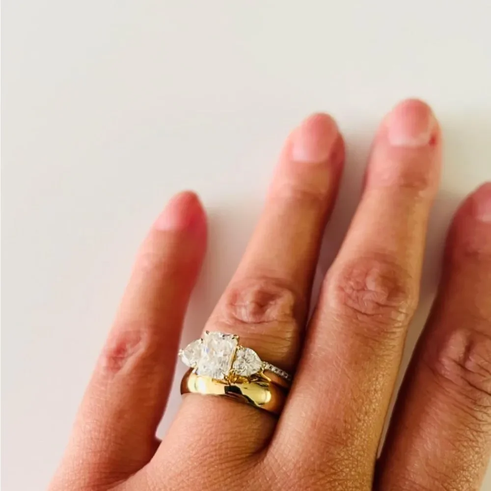 14K Gold 3mm Band Ring Dainty Women Stackable Pinky Stainless Steel Stamped